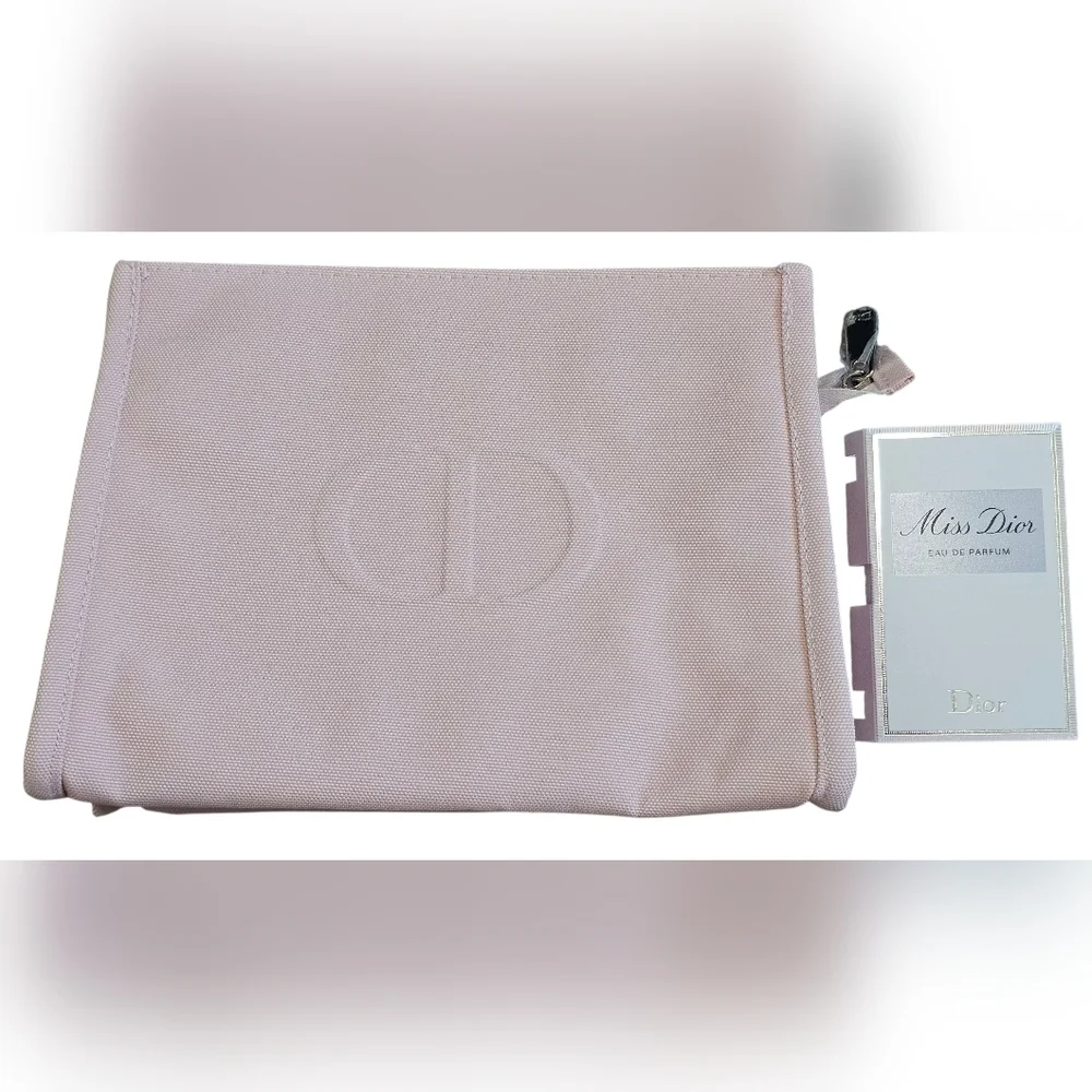 Christian Dior Light Pink Canvas Pouch W/ Zipper Closure And Sample Parfum. NEW